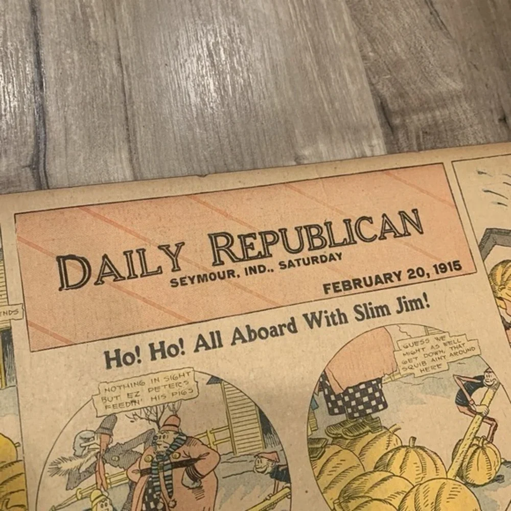 1915 Daily Republican Comic Pages Lot Hairbreadth Harry, Slim Jim, VTG Newspaper